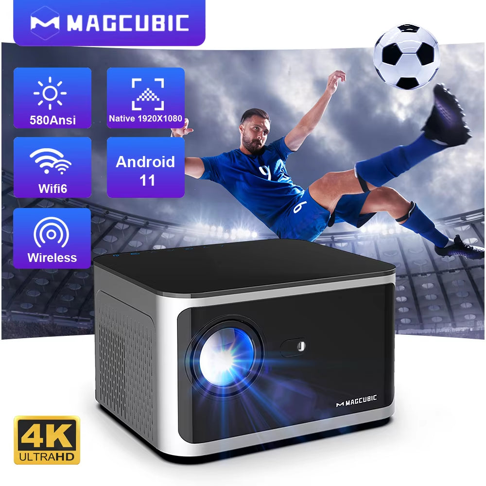 Transform Your Home Theater with the Android 11 4K Smart Projector - 580 ANSI Lumens, Full HD 1920x1080P, WiFi6 & BT5.0, Voice Control, Ultimate Viewing Experience