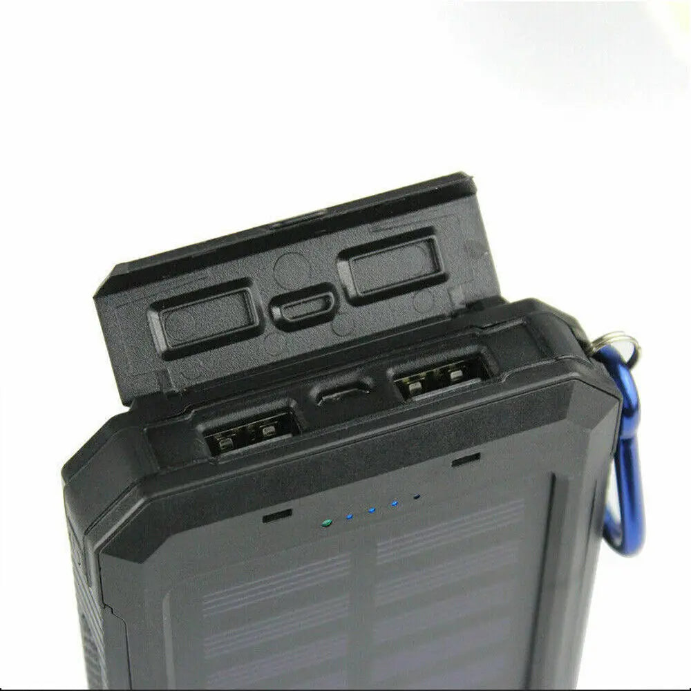 Power Up Anywhere: 20000mAh Waterproof Solar Power Bank with Dual USB Ports and LED Flashlight