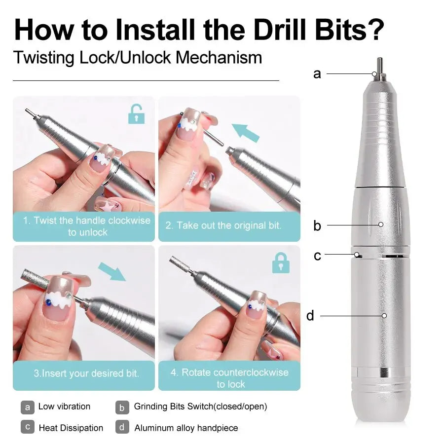 Elevate Your Nail Game with the Professional 45000RPM Electric Portable Nail Drill Machine - Rechargeable, Low Noise, and Perfect for Salon Quality Manicures!