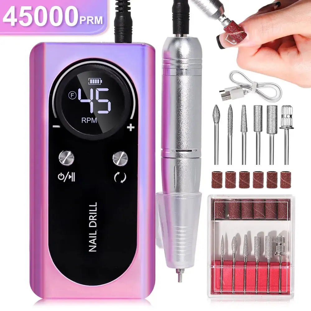 Elevate Your Nail Game with the Professional 45000RPM Electric Portable Nail Drill Machine - Rechargeable, Low Noise, and Perfect for Salon Quality Manicures!