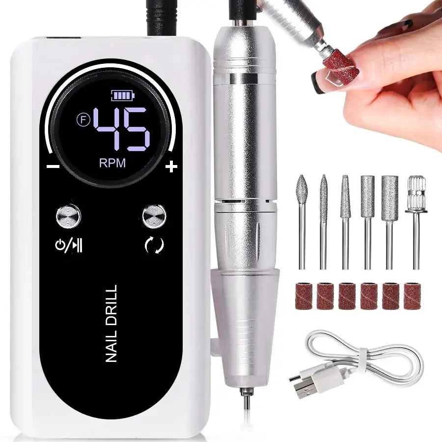 Elevate Your Nail Game with the Professional 45000RPM Electric Portable Nail Drill Machine - Rechargeable, Low Noise, and Perfect for Salon Quality Manicures!