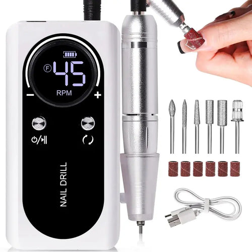 Elevate Your Nail Game with the Professional 45000RPM Electric Portable Nail Drill Machine - Rechargeable, Low Noise, and Perfect for Salon Quality Manicures!