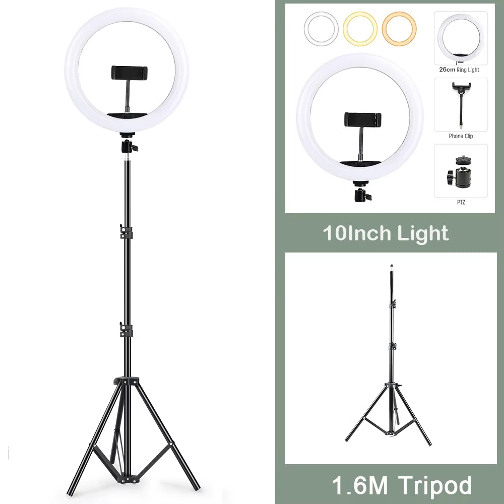 Illuminate Your Beauty with the 26CM Dimmable LED Selfie Ring Light - Perfect for Live Streaming, Makeup, and Photography!