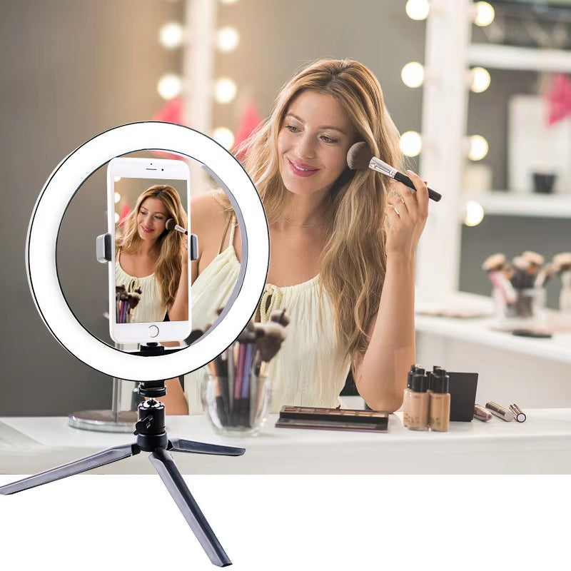 Illuminate Your Beauty with the 26CM Dimmable LED Selfie Ring Light - Perfect for Live Streaming, Makeup, and Photography!