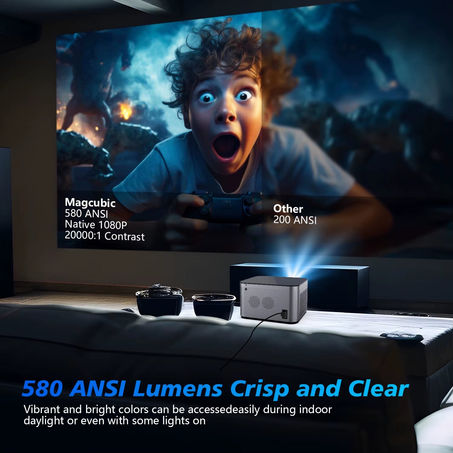 Transform Your Home Theater with the Android 11 4K Smart Projector - 580 ANSI Lumens, Full HD 1920x1080P, WiFi6 & BT5.0, Voice Control, Ultimate Viewing Experience