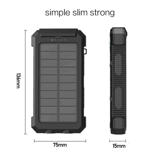Power Up Anywhere: 20000mAh Waterproof Solar Power Bank with Dual USB Ports and LED Flashlight