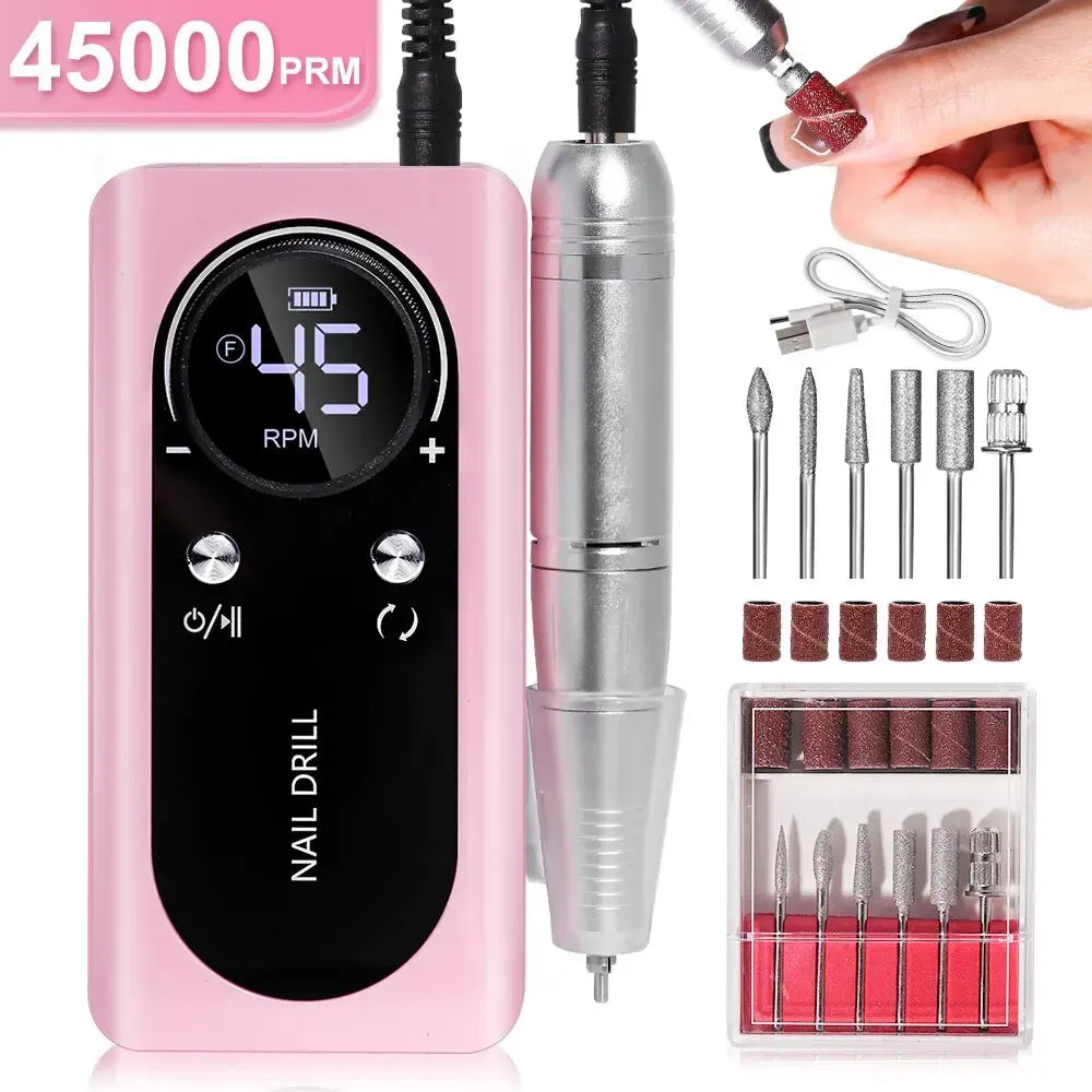 Elevate Your Nail Game with the Professional 45000RPM Electric Portable Nail Drill Machine - Rechargeable, Low Noise, and Perfect for Salon Quality Manicures!